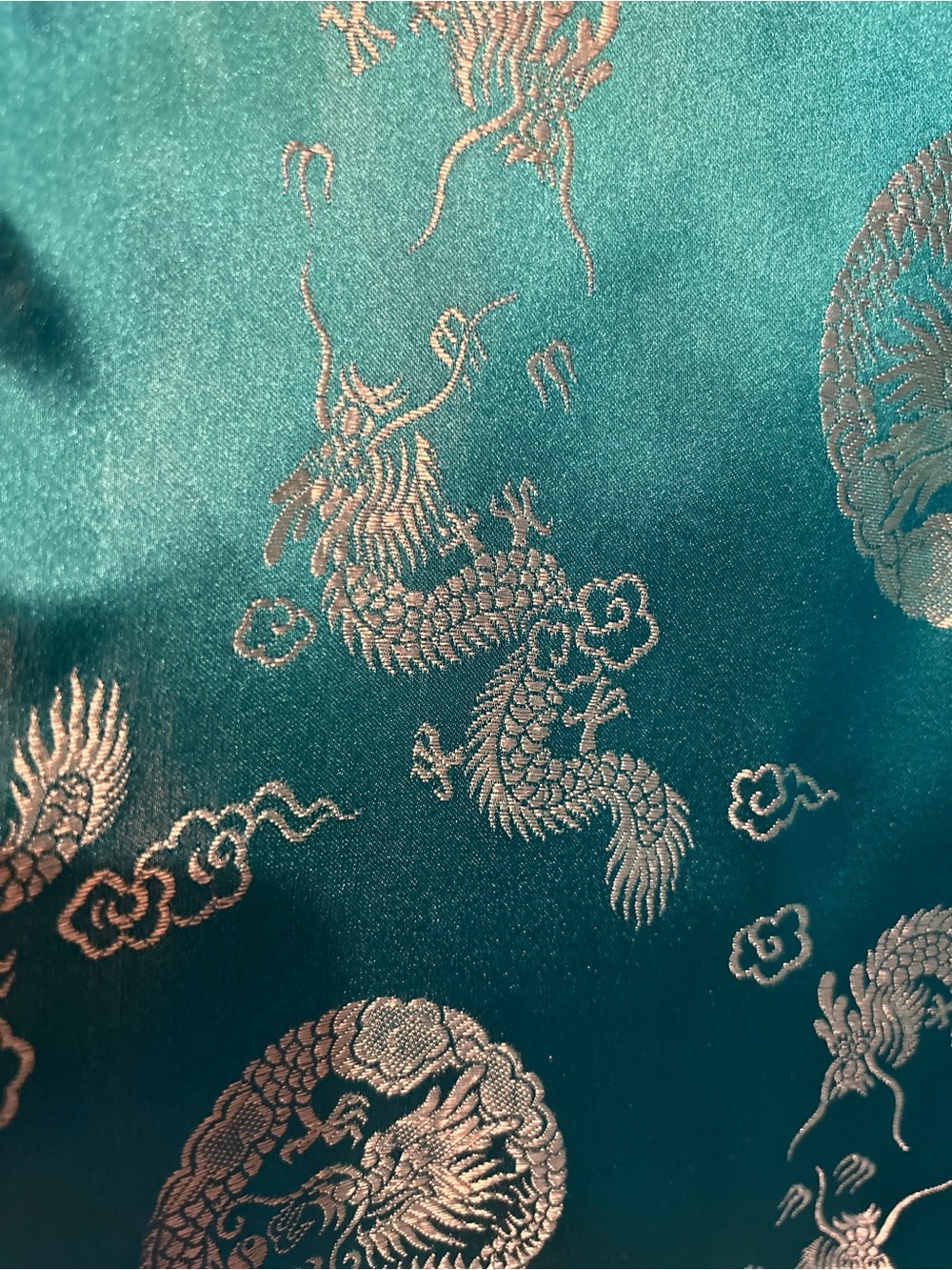 Vintage Esme Chinese Dragon Satin Kimono Robe Turquoise Gold Brocade Size M - Picture 7 of 7